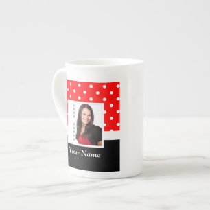 Taza De Porcelana Plantilla de foto de puntos de la Polka Roja
