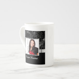 Taza De Porcelana Plantilla de instagram barroca negra
