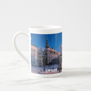 Taza De Porcelana Plaza del ayuntamiento de Riga en invierno