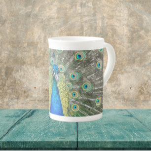 Taza De Porcelana Pluma de plumas de pavo real azul