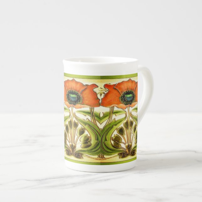 TAZA DE PORCELANA POBRE ROJO VERDE ESTILIZADO ART NOUVEAU (Derecha)