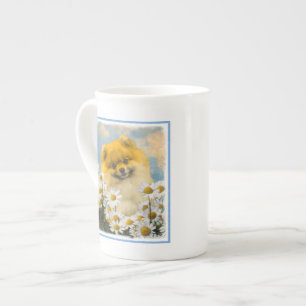 Taza De Porcelana Pomerania en pintura de Daisies - Arte de perro or