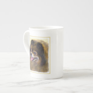 Taza De Porcelana Pomerania Negra y Tan Pintura Original de Perro