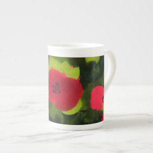 Taza De Porcelana Poppies pintados   Floral artística