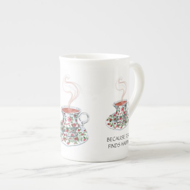 Taza De Porcelana Porque el té encuentra un eslogan feliz, rosas de  (Derecha)