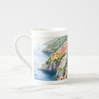 Taza De Porcelana Positano: Acuarela Encanta la Costa Amalfitana de