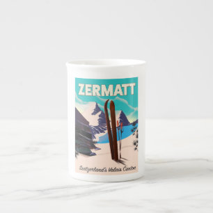 Taza De Porcelana Póster de vacaciones de esquí en Zermatt