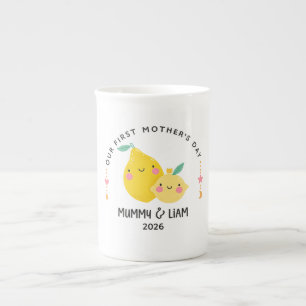 Taza De Porcelana Primer Día de la Madre 2026 Lindo Limón Mamá y Beb