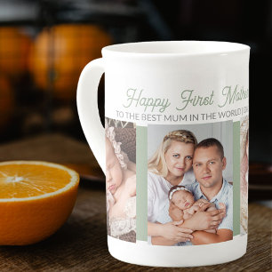 Taza De Porcelana Primer Día de la Madre Mejor Mamá 4 Fotos Verde Sa