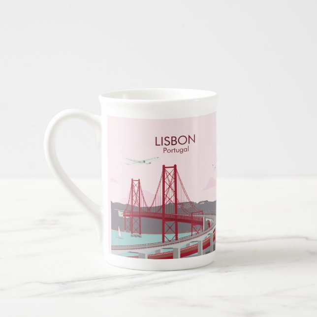 Taza De Porcelana Puente de Lisboa sobre el río Tajo al estilo vinta (Izquierda)