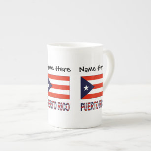 Taza De Porcelana Puerto Rico Bandera Puertorriqueña Azul Personaliz