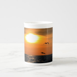 Taza De Porcelana Puesta del sol y gaviotas