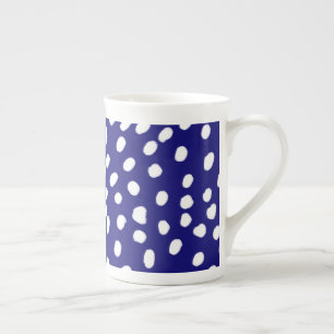 Taza De Porcelana Puntos Blancos Azul Oscuro