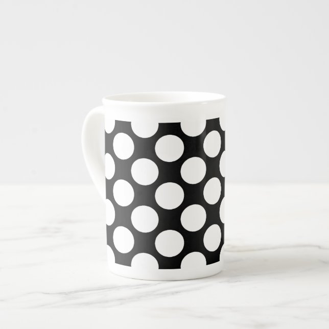 Taza De Porcelana Puntos retro grandes - blanco y negro (Izquierda)