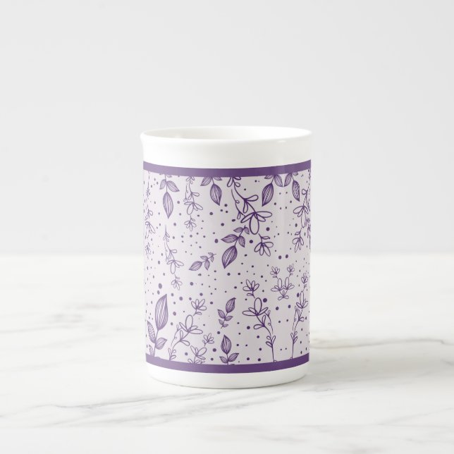 Taza De Porcelana Purple Hand Drawn Greenery (Frente)