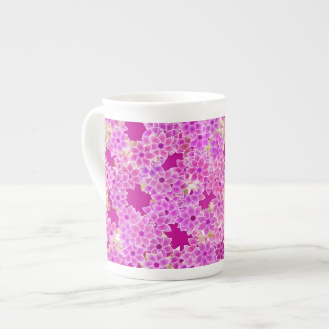 Taza De Porcelana Púrpura, lavanda y flores de ciruela, fondo de cir (Izquierda)
