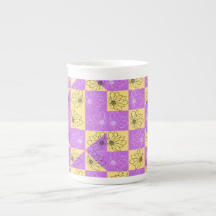 Taza De Porcelana Púrpura oro Flor sin soldadura Tablero de cheques