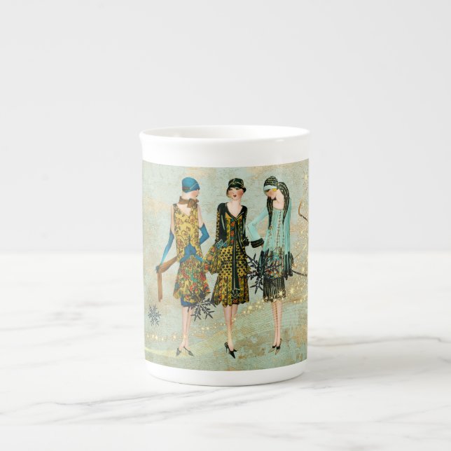 Taza De Porcelana Purpurina del árbol de Navidad de las mujeres de l (Frente)