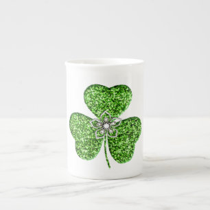 Taza De Porcelana Purpurina Shamrock and Flower Bone China Mug