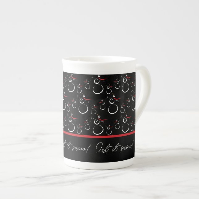 Taza De Porcelana Que Nieva El Patrón De La Familia Snowman De Invie (Derecha)