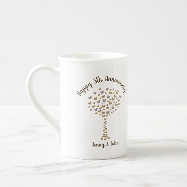 Taza De Porcelana Quinto aniversario de boda maderero marido y mujer (Izquierda)