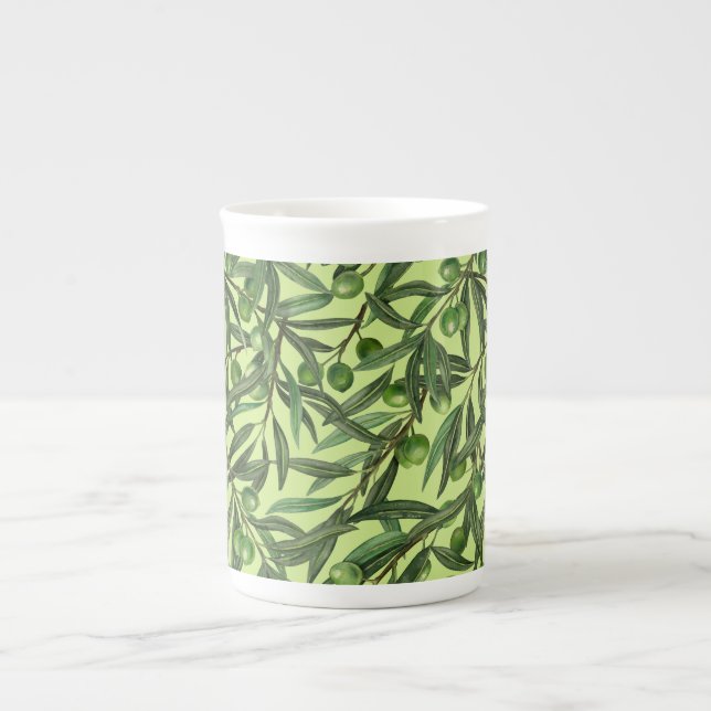 Taza De Porcelana Ramas de oliva en verde oliva (Frente)