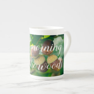 Taza De Porcelana Ramas de roble con bellotas