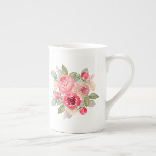Taza De Porcelana Ramo de rosas pintadas de color rosa