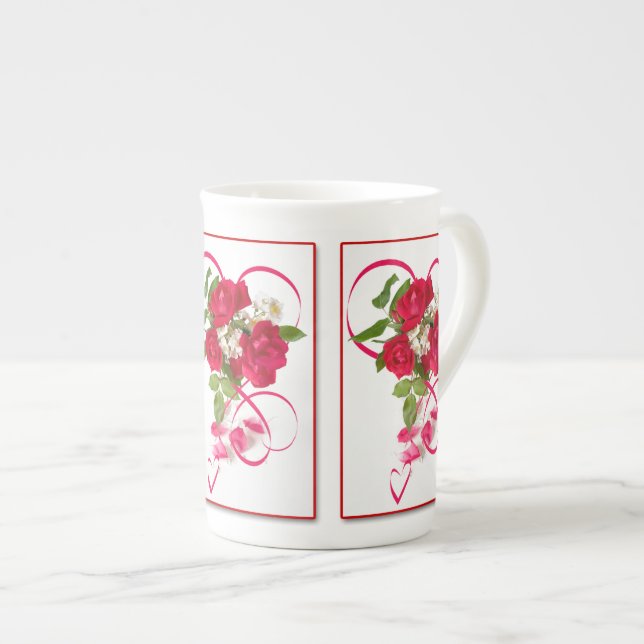 Taza De Porcelana Ramo y cinta del rosa rojo (Derecha)