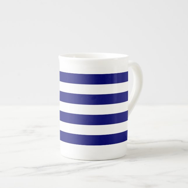 Taza De Porcelana Rayas azules y blancas náuticas (Derecha)
