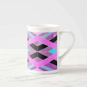 Taza De Porcelana Rayas de cruce geométrico morado rosa y Aqua