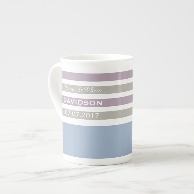 Taza De Porcelana Rayas Patrón personalizado monograma muelles (Izquierda)