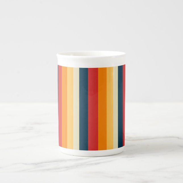Taza De Porcelana rayas rojas, azules, naranjas y amarillas (Frente)