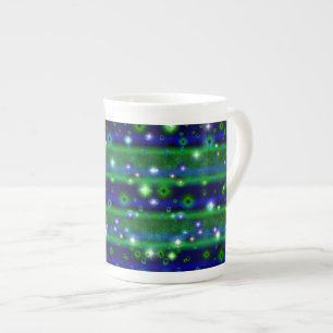 Taza De Porcelana Rayas verdes azules con estrellas y gotas de lluvi