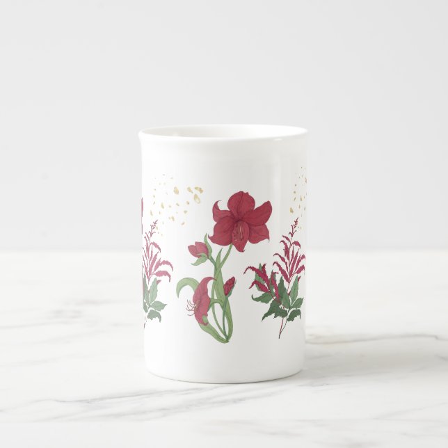 Taza De Porcelana Red Amaryllis Festiva Hueso China Tea Mug (Frente)