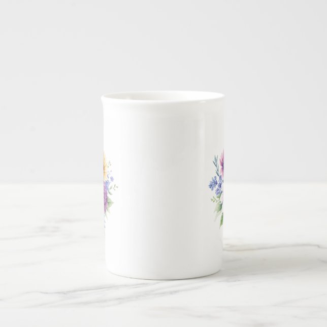 Taza De Porcelana Regalo de peluche de flores antiguas para todas la (Frente)
