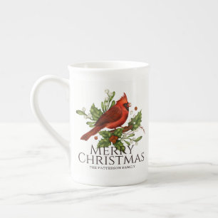 Taza De Porcelana Regalo de Té de Navidad de Holly Cardenal Rojo