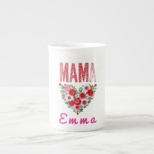 Taza De Porcelana Regalo Personalizado Floral Corazón de Mamá