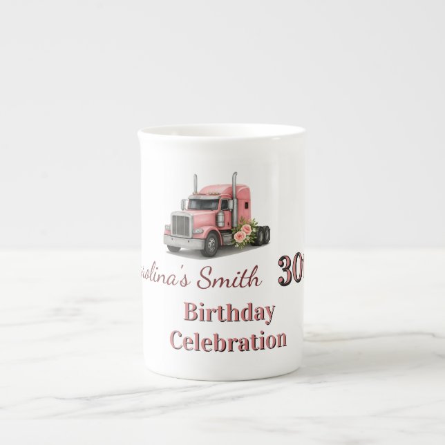 Taza De Porcelana Reina de la carretera Cumpleaños camionera (Frente)