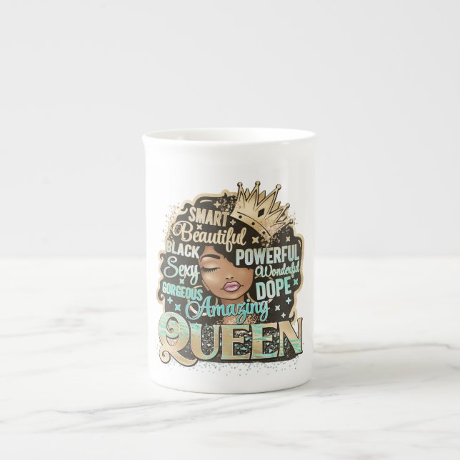Taza De Porcelana Reina negra Melanin Mujer de piel marrón Sista Mag (Frente)