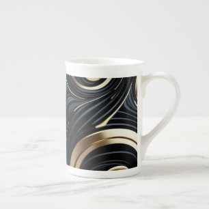Taza De Porcelana Remolinos abstractos negros y dorados
