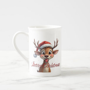 Taza De Porcelana Reno Adorable Deseando Feliz Navidad