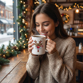 Taza De Porcelana Reno de Navidad personalizado con nombre dibujo an