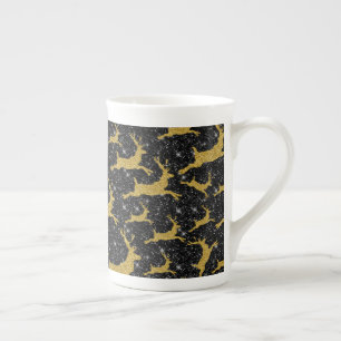 Taza De Porcelana Reno dorado Feliz Navidad Xmas Vacaciones Negro