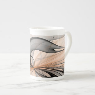 Taza De Porcelana Resumen Antracita Grey Siena Arte Fractal Moderno