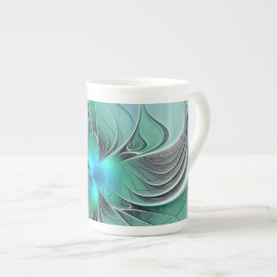 Taza De Porcelana Resumen Con Arte Fractal Azul Y Moderno