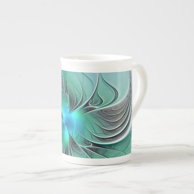 Taza De Porcelana Resumen Con Arte Fractal Azul Y Moderno (Derecha)