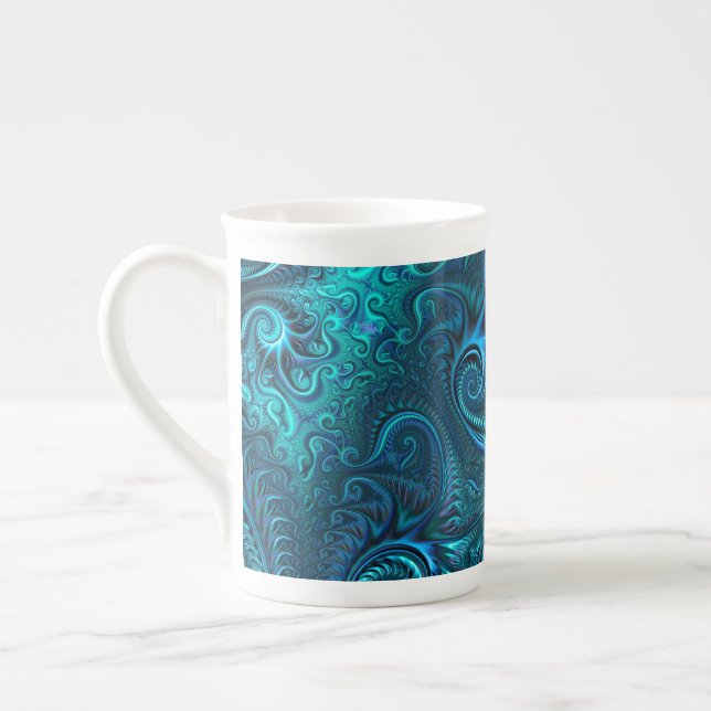 Taza De Porcelana Resumen del patrón de espiral azul y Verde azulado (Izquierda)