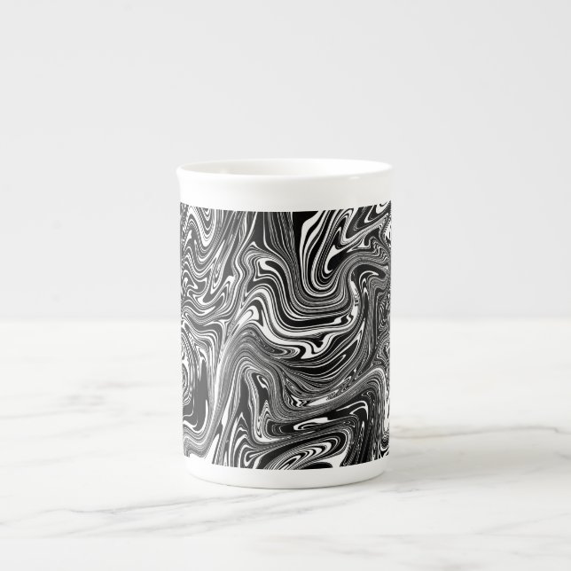 Taza De Porcelana Resumen Mármol Líquido Blanco y Negro (Frente)