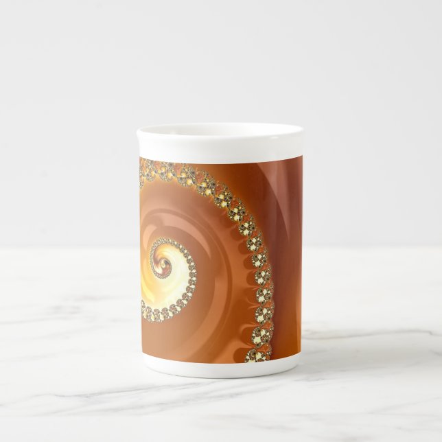 Taza De Porcelana Resumen Naranja dorado gradiente espiral fractal (Frente)